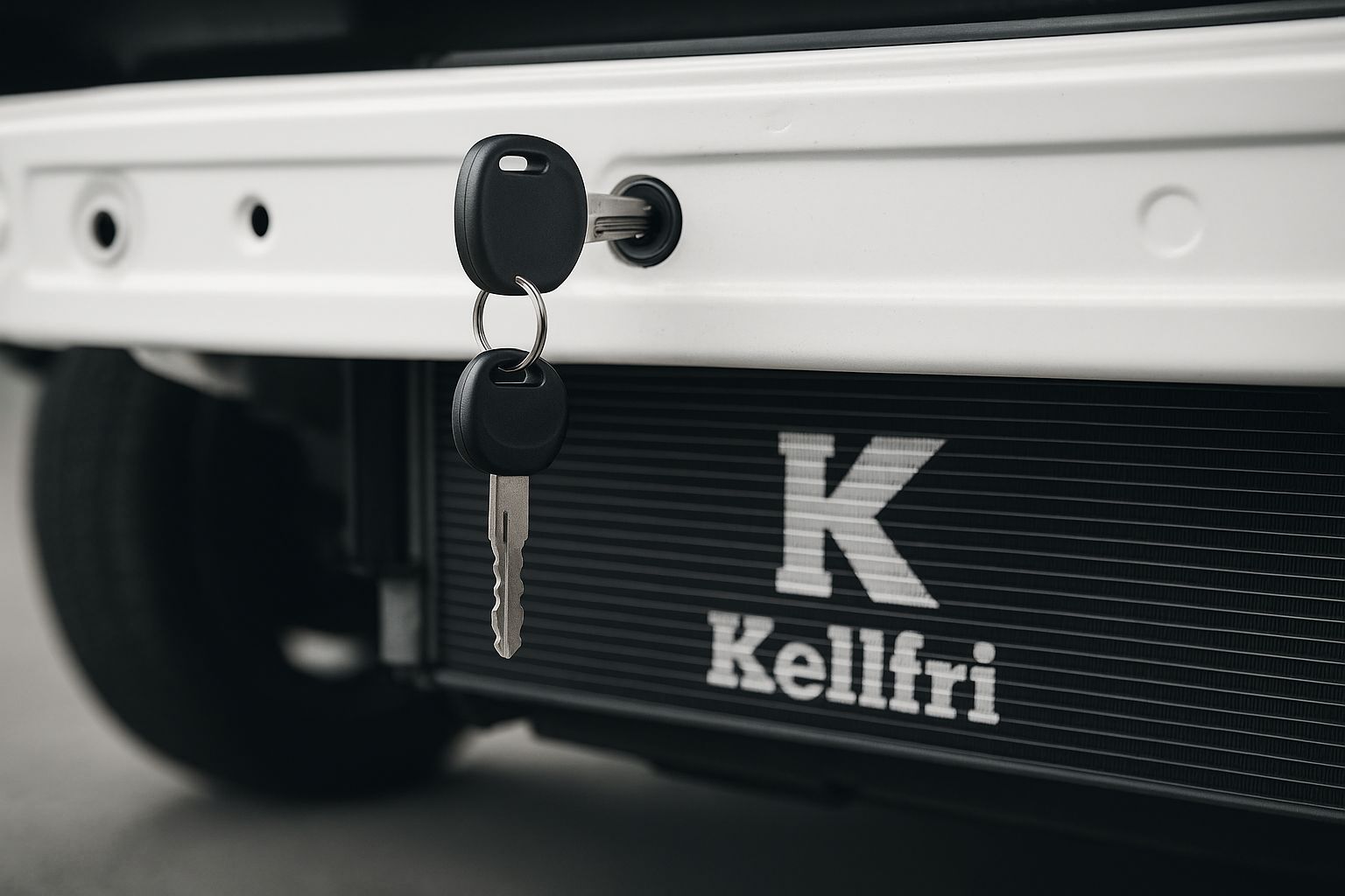 En hand med nycklar nära ett tändningslås på en motor